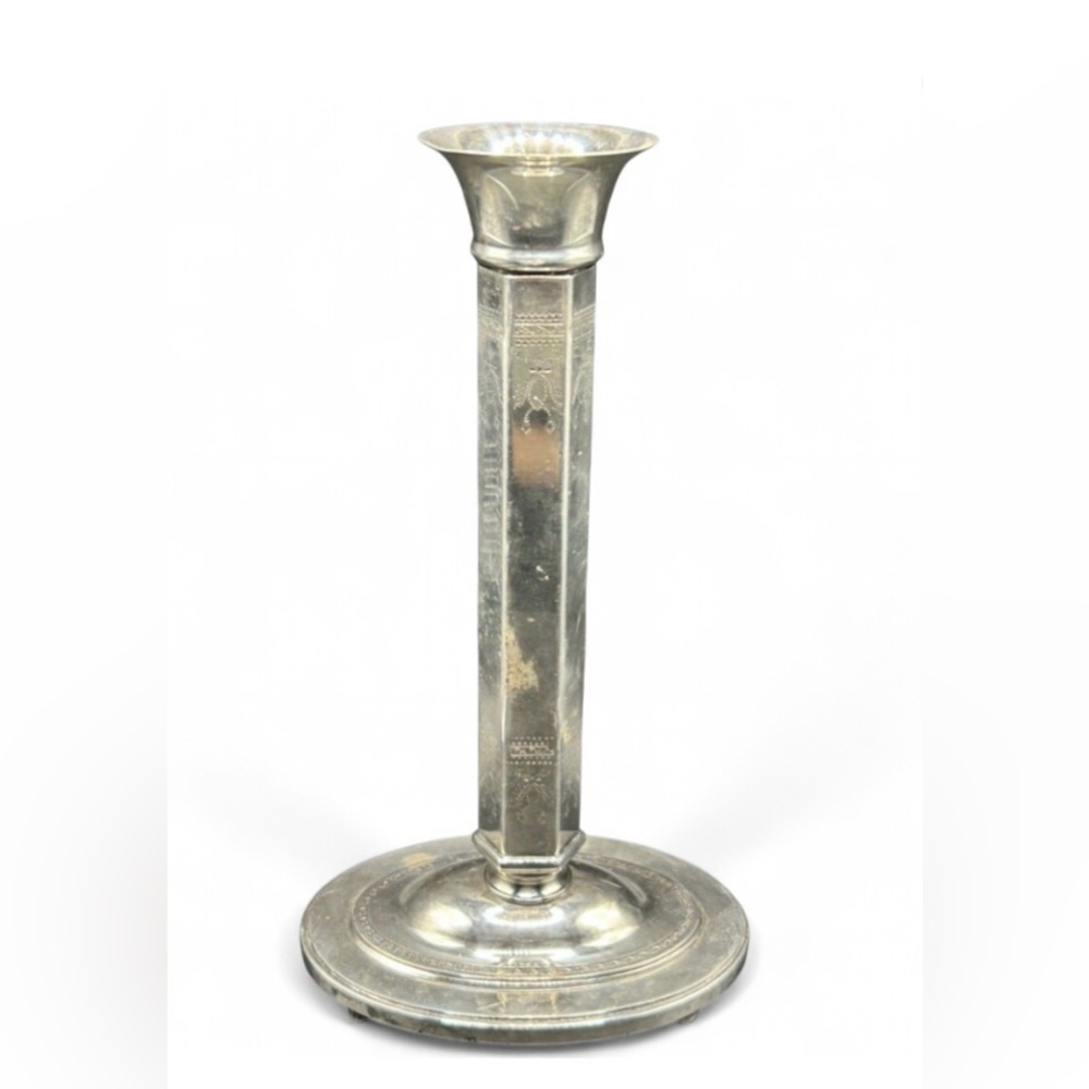 Vintage Lunt Silver Plated Etched Metal Candlestick Candle Holder Home Decor